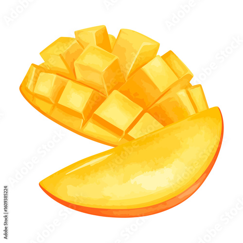 Vibrant Yellow Mango Slices Cubed and Sliced for Refreshing Enjoyment