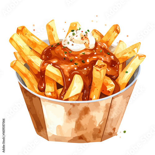 Delicious Poutine with Rich Gravy and Creamy Topping