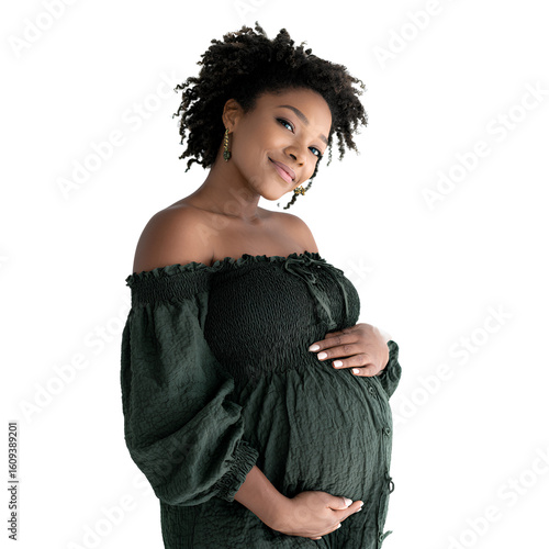 A beautiful pregnant woman, against a white background