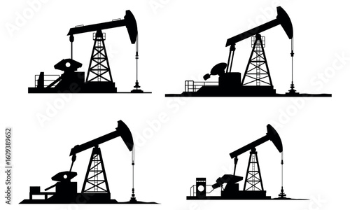 Silhouette of oil pump jacks in industrial drilling and petroleum extraction scene
