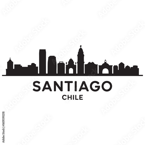 Santiago skyline horizontal banner. Santiago City, Chile. Vector template for your design. Vector black silhouette. with white background