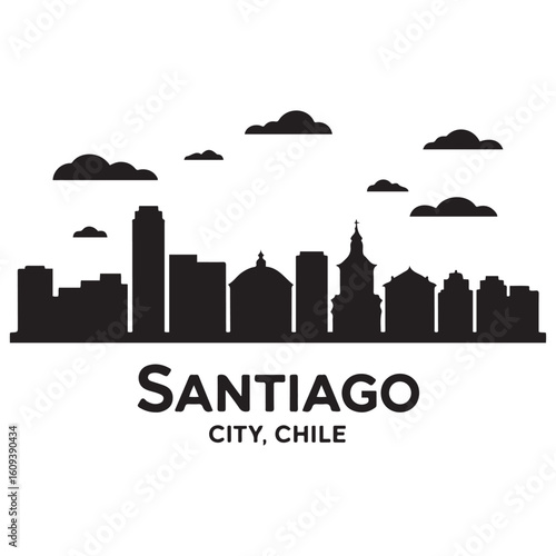 Santiago skyline horizontal banner. Santiago City, Chile. Vector template for your design. Vector black silhouette. with white background