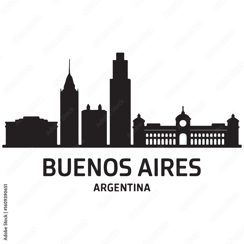 Fototapeta premium Buenos Aires skyline horizontal banner. Buenos Aires, Argentina. Vector template for your design. Vector black silhouette. with white background