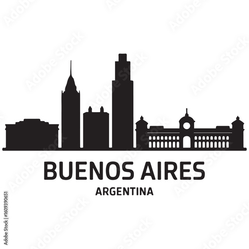 Buenos Aires skyline horizontal banner. Buenos Aires, Argentina. Vector template for your design. Vector black silhouette. with white background