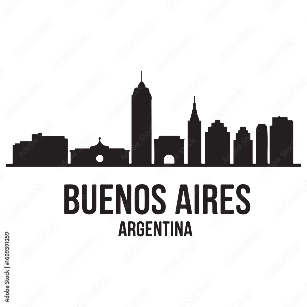 Fototapeta premium Buenos Aires skyline horizontal banner. Buenos Aires, Argentina. Vector template for your design. Vector black silhouette. with white background