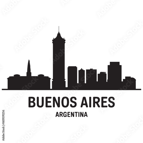 Buenos Aires skyline horizontal banner. Buenos Aires, Argentina. Vector template for your design. Vector black silhouette. with white background