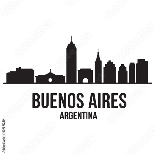 Buenos Aires skyline horizontal banner. Buenos Aires, Argentina. Vector template for your design. Vector black silhouette. with white background