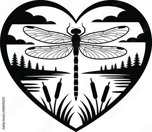 Dragonfly Heart Svg, Dragonfly Love Svg