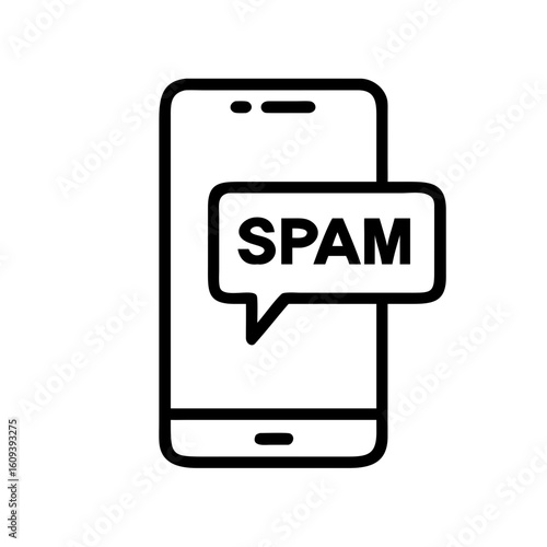 Spam message on  smartphone,  icon in black