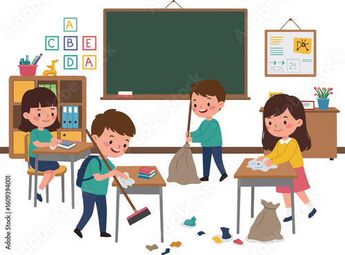positive child activities-Cleaning the classroom.