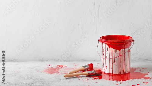 Wallpaper Mural Red paint bucket and brushes on a floor Torontodigital.ca