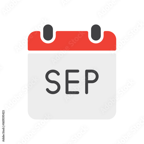 September month calendar icon. Vector illustration. Flat design. Editable stroke. Calendar symbol. Autumn month sign. 