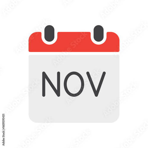November month calendar icon. Vector illustration. Flat design. Editable stroke. Calendar symbol. Autumn month sign. 