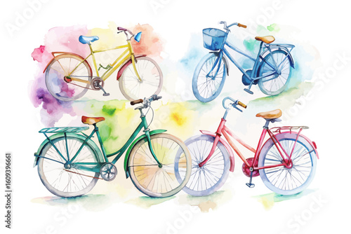 set of watercolor A Touring Bike vector illustration isolated on white background