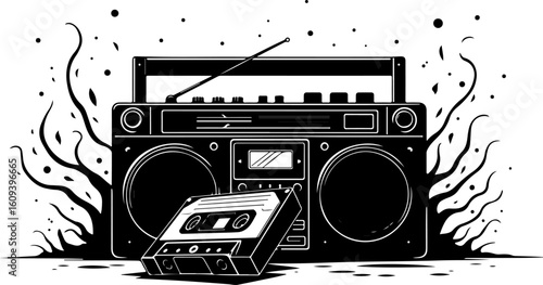 Retro music cassette, radio, music, audio, cassette, tape, recorder, retro, sound, old, boombox, stereo, isolated, player, vintage, digital, speaker, white, technology, button, vector, equipment, car,
