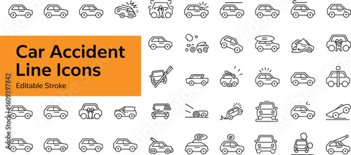 Car accident line icons with text Car Accident Line Icons Editable Stroke car accident icons