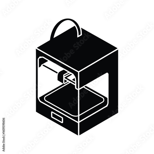 Vector art of a black 3d printer isolated on white background for rapid prototyping