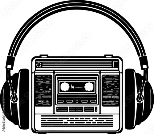 Retro Cassette Vibes with Headphones"