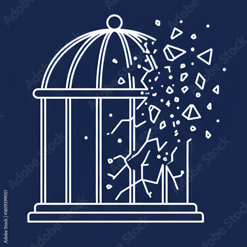 Minimalist vector birdcage with shattered side