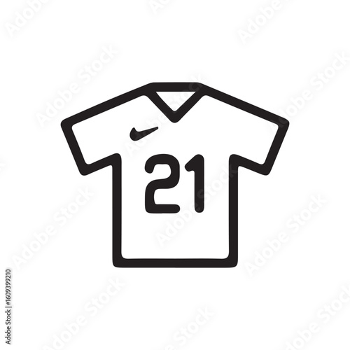 Vector art of a black outline of a sports jersey with the number 21 and a swoosh logo
