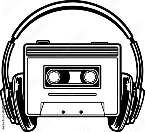 Retro Cassette Vibes with Headphones"