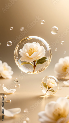 Camellia skin care products effective ingredients molecule concept diagram