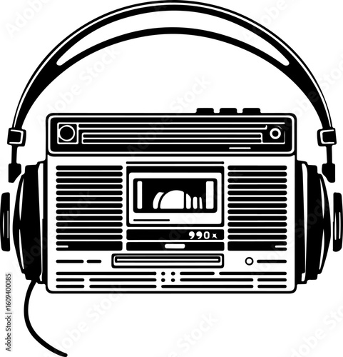 Retro Cassette Vibes with Headphones"