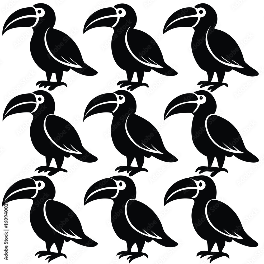 Fototapeta premium Black and White Toucan Bird Set