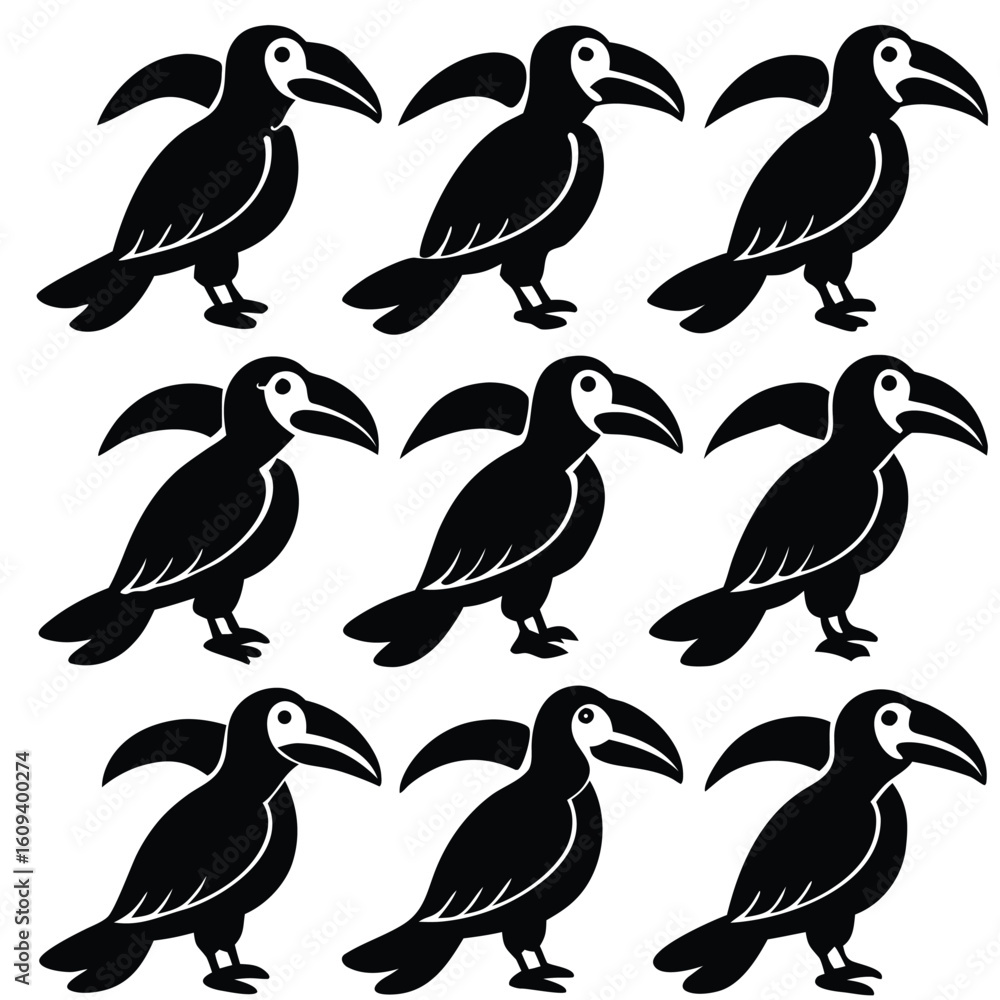 Fototapeta premium Black and White Toucan Bird Set