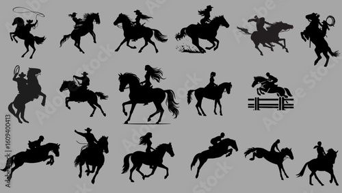 Silhouettes of Horse Riders and Equestrian Activities