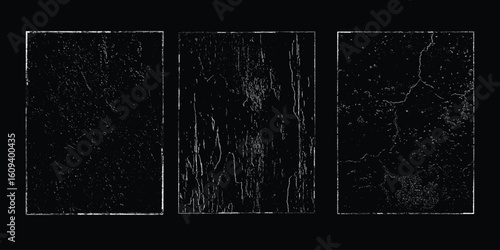 Grunge textures set. Collection of vector overlay, distress, textures .Simply Place texture over any Object to Create grunge,splattered ,dirty effect .
