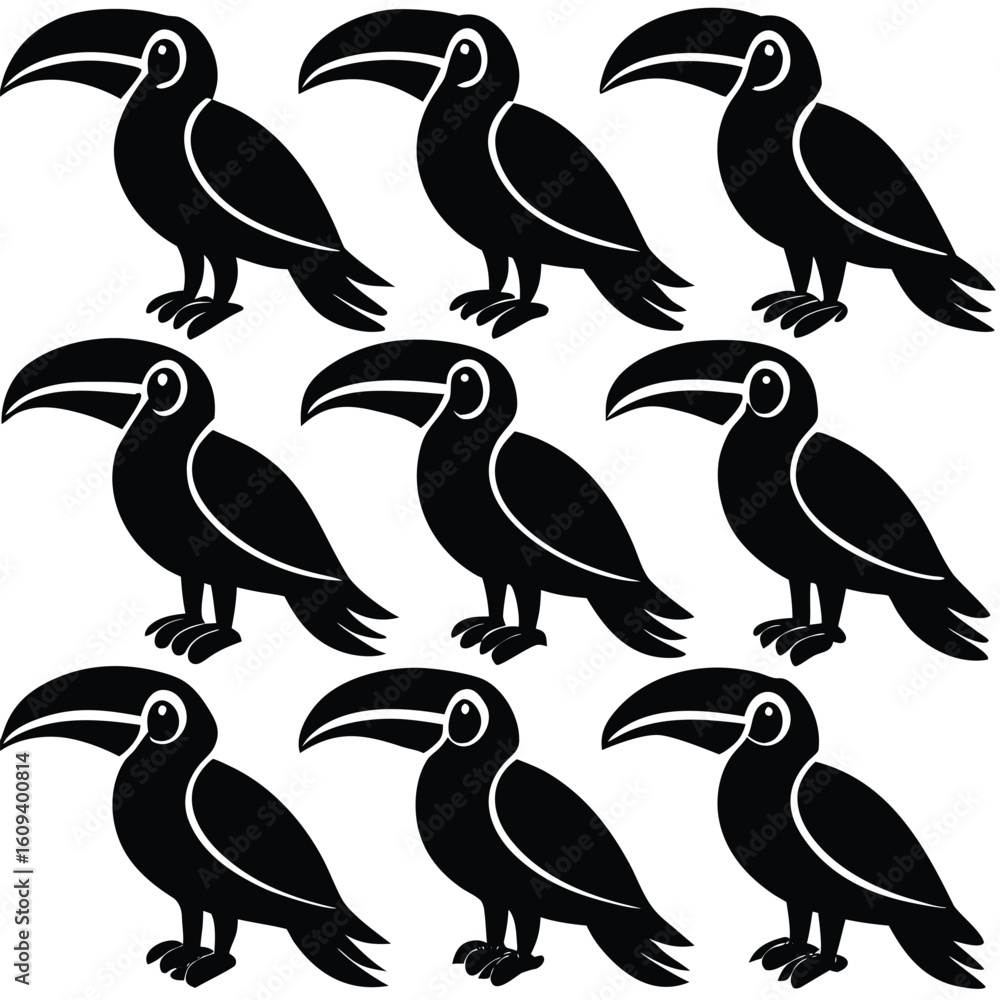 Fototapeta premium Black and White Toucan Bird Set