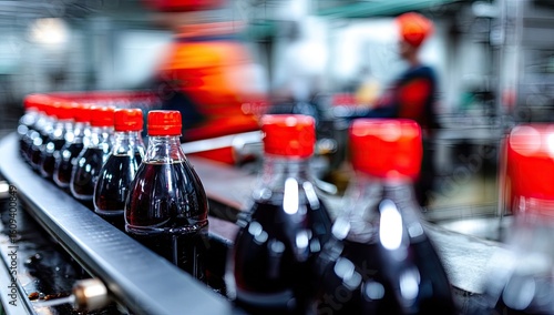 Wallpaper Mural Beverage bottles on a conveyor belt in a production facility Torontodigital.ca