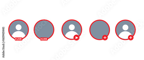 Live video streaming icon. avatar frame symbol for app, website, social media, profile person png and vector illustration on transparent background