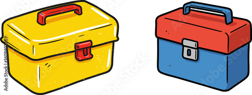 Colorful toolboxes in yellow and blue for Back to School concept  
