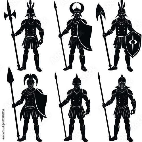 Gladiator & Warrior Silhouettes - Ancient Roman & Greek Soldier Vector Set