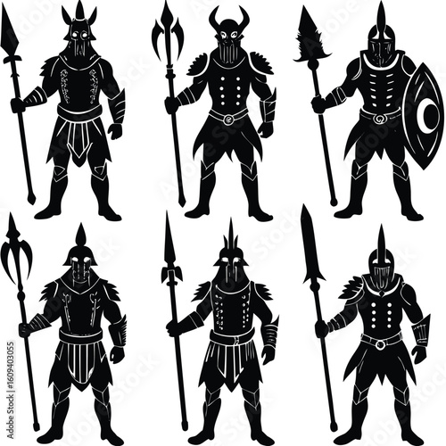 Gladiator & Warrior Silhouettes - Ancient Roman & Greek Soldier Vector Set