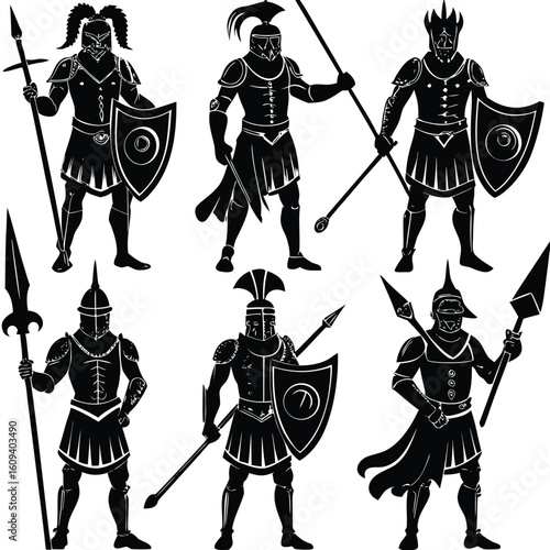 Gladiator & Warrior Silhouettes - Ancient Roman & Greek Soldier Vector Set