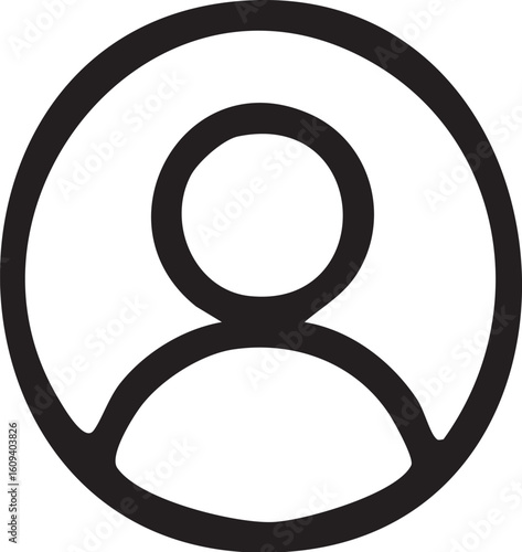 Simple black line user profile icon for web and app interfaces.