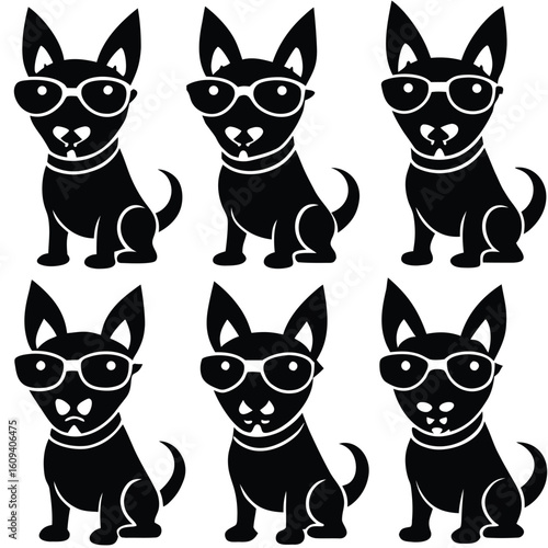 Cool Dog with Sunglasses Silhouettes - Vector Pack