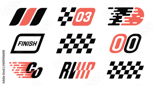 Car Racing Design Pack,  Speed Stripe Vectors, Bold Motorsport Labels, Checkered Flags, and Sport-Themed Stickers for Vehicle Wraps, Banners, and Branding

