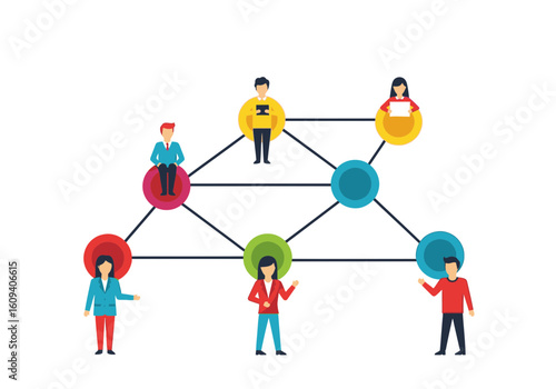 Networked individuals collaborating and communicating within a connected organizational structure.