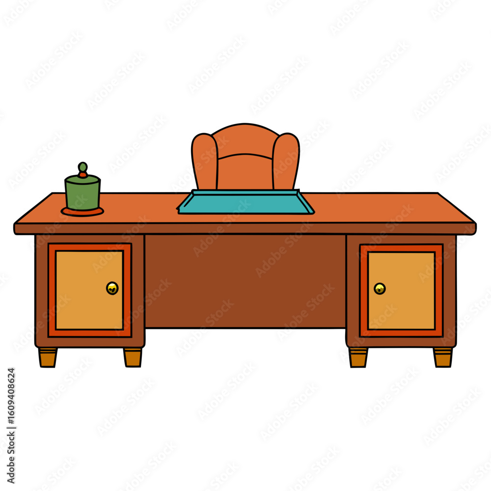 Fototapeta premium Creative Vector Style Executive Desk on White Background