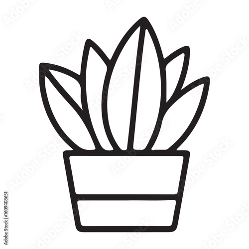 Vector art of a simple black and white outline drawing of a potted succulent plant
