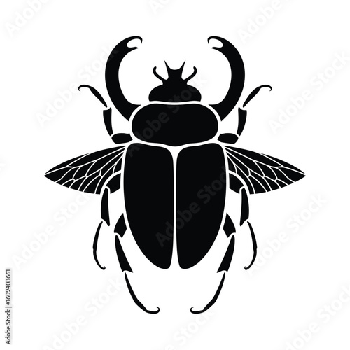 Vector art of a scarab beetle silhouette with wings isolated on white background