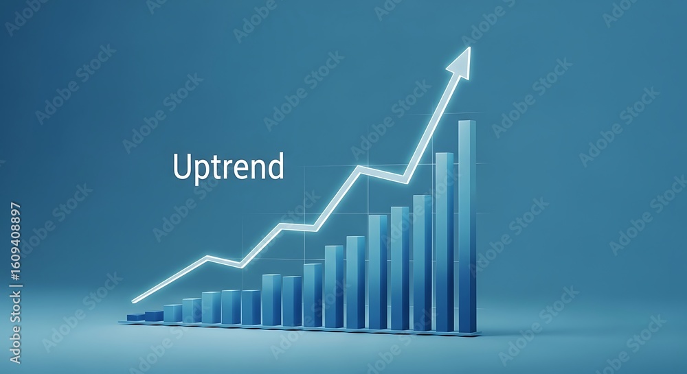 Fototapeta premium Business growth chart showing an upward trend with glowing arrow and bars