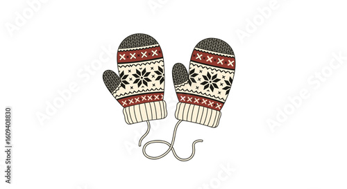 Cozy knitted mittens with festive nordic fair isle pattern for winter warmth and outdoor activities