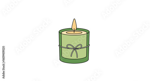 Aromatic candle with a gentle flame and decorative string creating a cozy ambiance