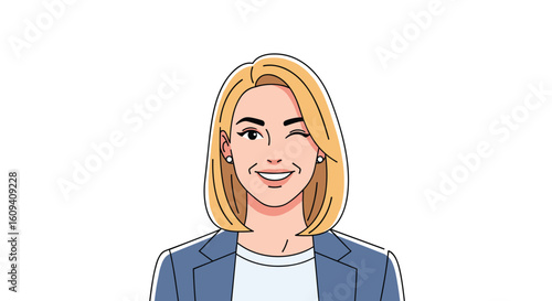 Professional woman winks with a friendly smile showing confidence and approachability