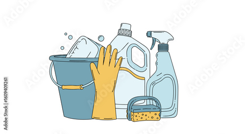 Essential home cleaning supplies kit for a sparkling fresh environment